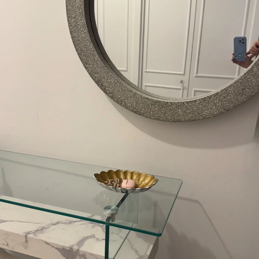 CB2 Gray Terrazzo Round Mirror